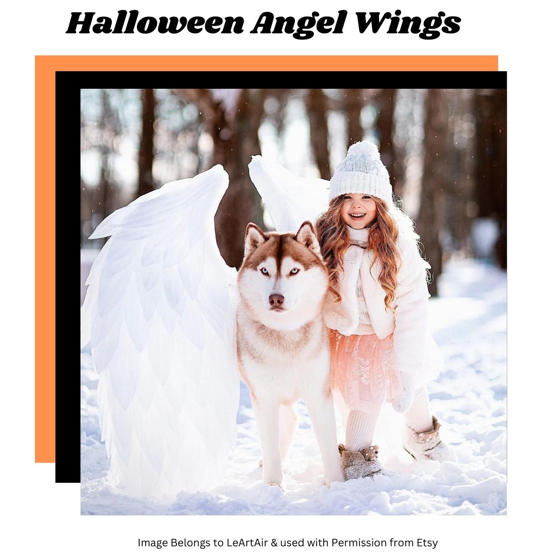 picture of angel wings as part of an article on best Halloween Costumes for Giant Dogs