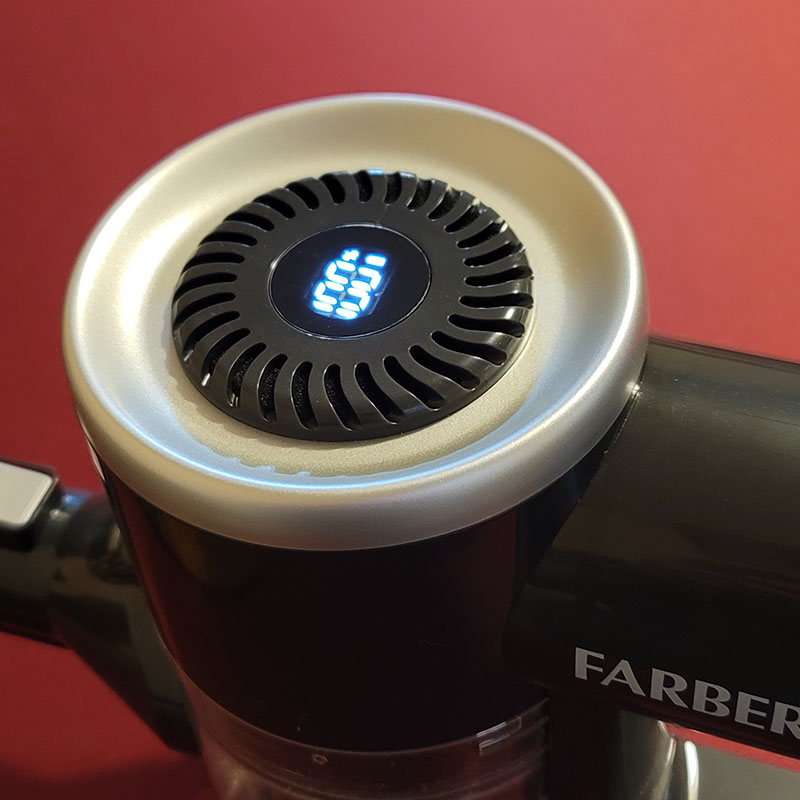 picture of close up of the Faberware Cordless Pro Stick Vacuum display