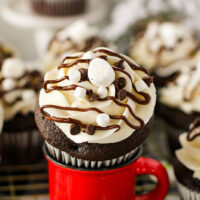 picture of a grouping of hot cocoa cupcakes on a table