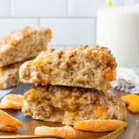 picture of peach cobbler scones with peaches